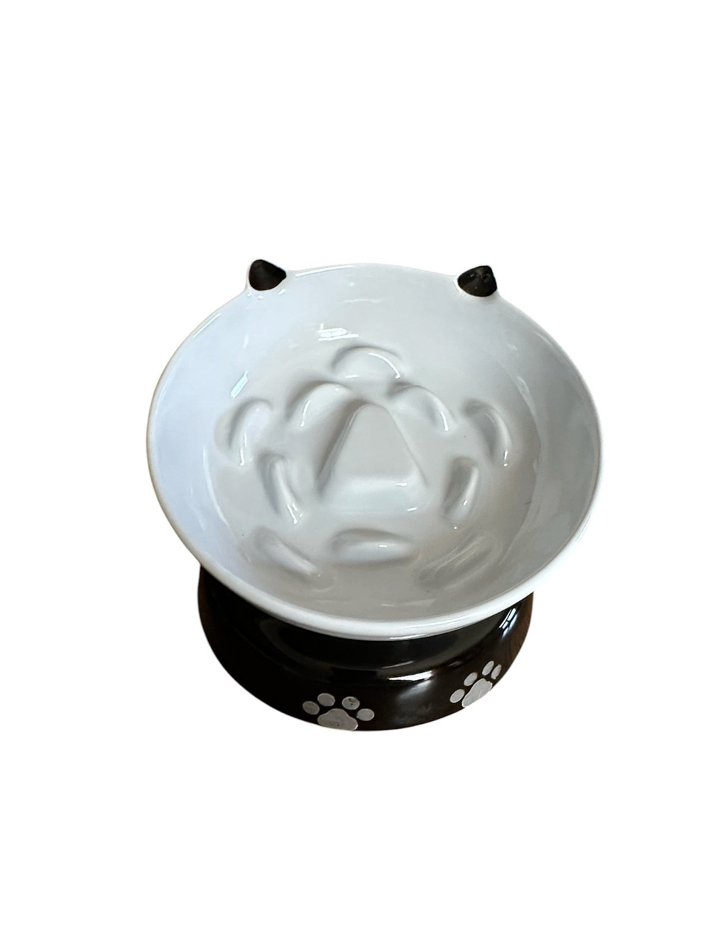 Ceramic Cat Elevated Pet Bowl in Black and White